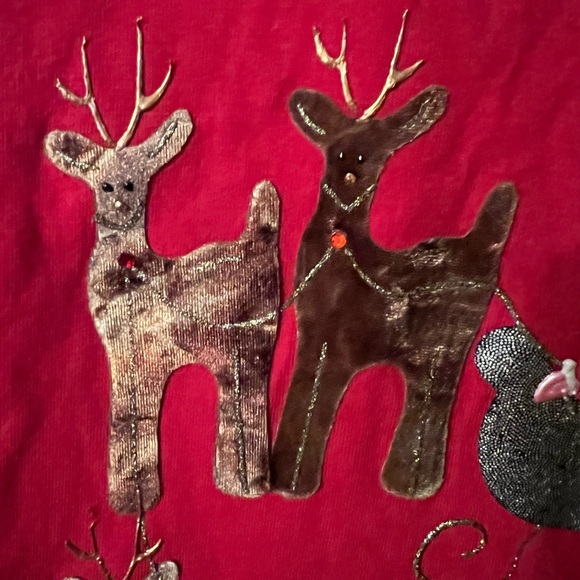 SOLD Sz L Christmas Long Red PJ Nightgown Santa Claus & Reindeer - Picture 6 of 10